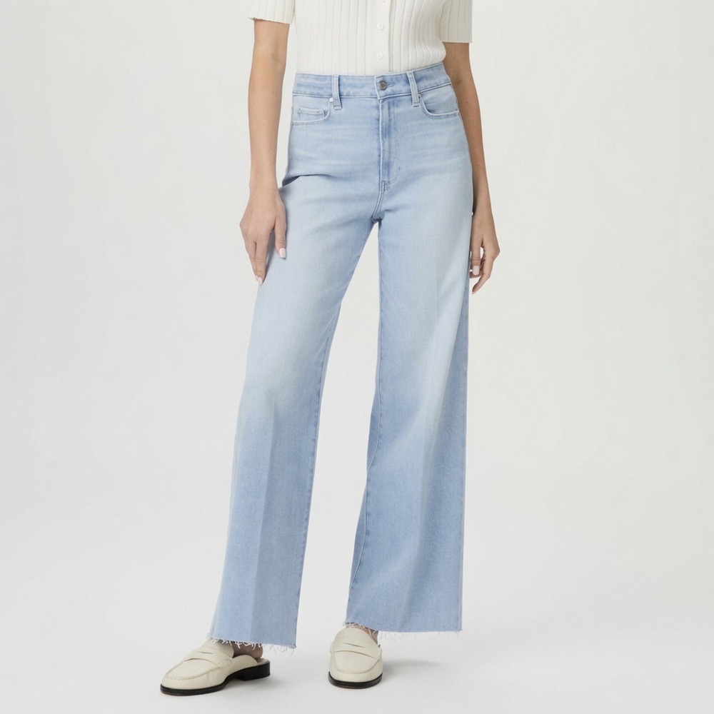 PAIGE Anessa High Rise Wide Leg Cropped Jeans Light Blue Martini Wash‎ Size 26